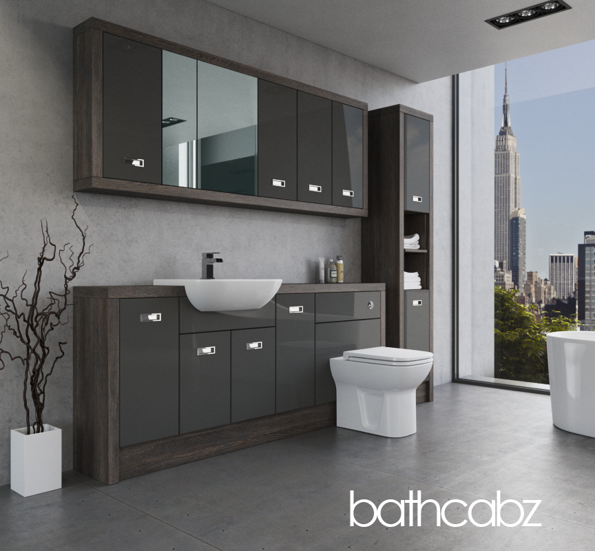 ATHENA NORWICH OAK BASE, WALL & TALL UNIT BATHROOM FITTED FURNITURE