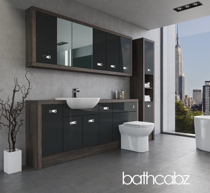 ATHENA NORWICH OAK BASE, WALL & TALL UNIT BATHROOM FITTED FURNITURE
