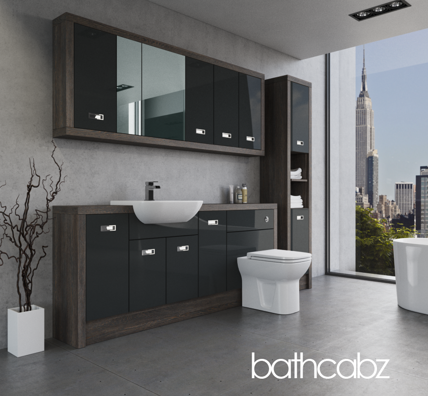 ATHENA NORWICH OAK BASE, WALL & TALL UNIT BATHROOM FITTED FURNITURE