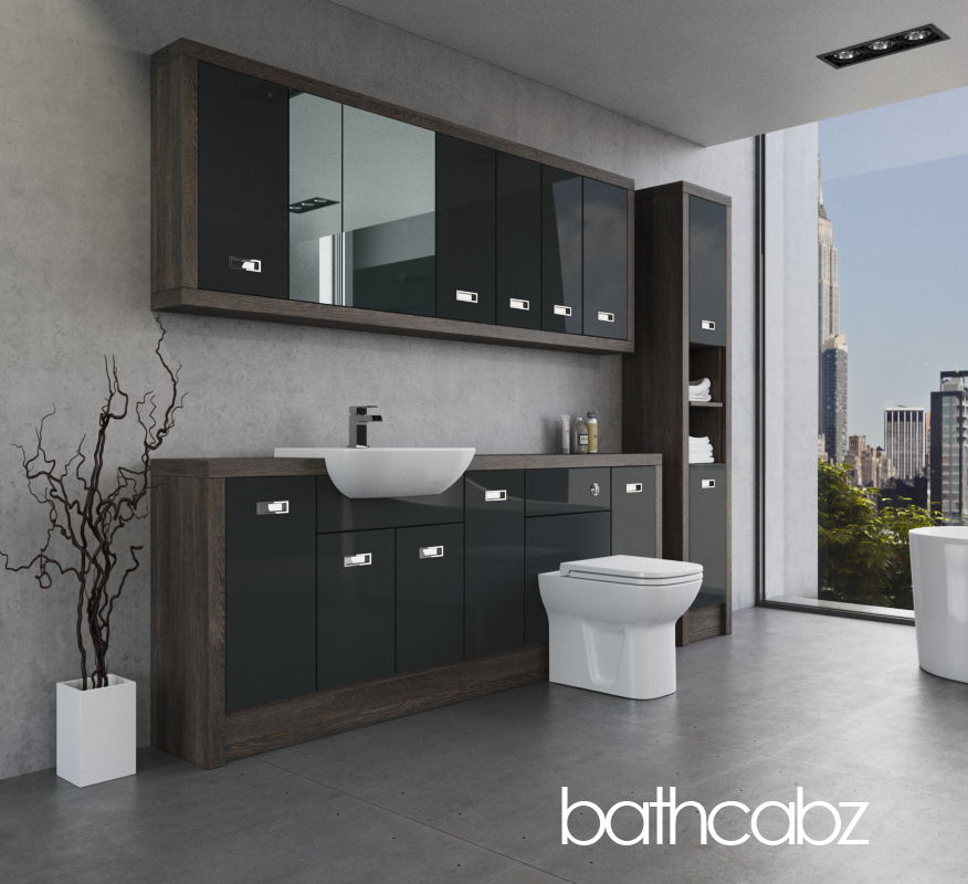 ATHENA NORWICH OAK BASE, WALL & TALL UNIT BATHROOM FITTED FURNITURE