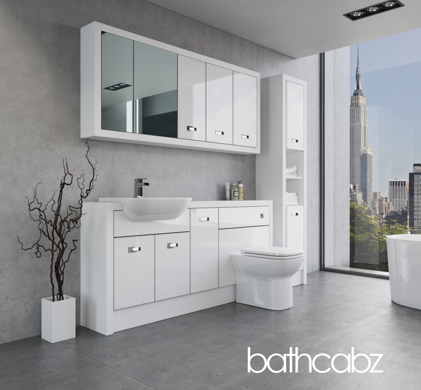 ATHENA WHITE MATT BASE, WALL & TALL UNIT BATHROOM FITTED FURNITURE
