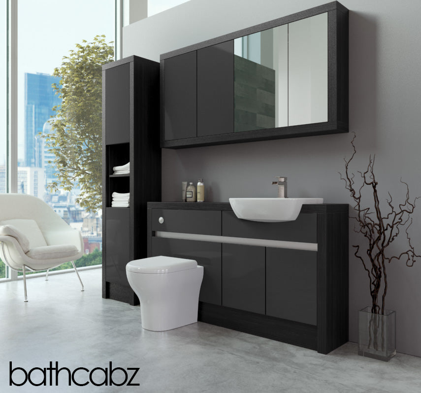 SIDONA HACIENDA BLACK BASE, WALL & TALL UNIT BATHROOM FITTED FURNITURE