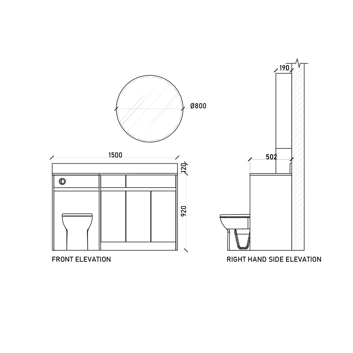 1500mm Set - Dimensions
