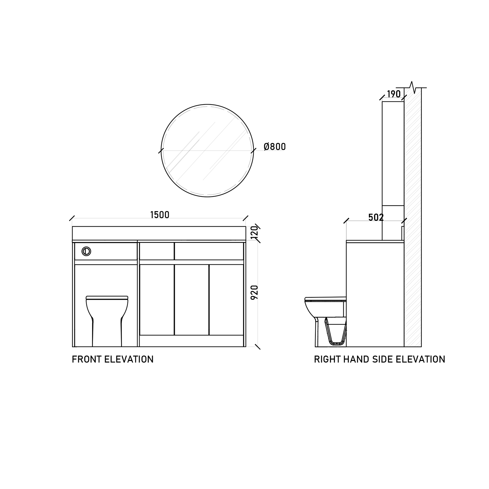 1500mm Set - Dimensions