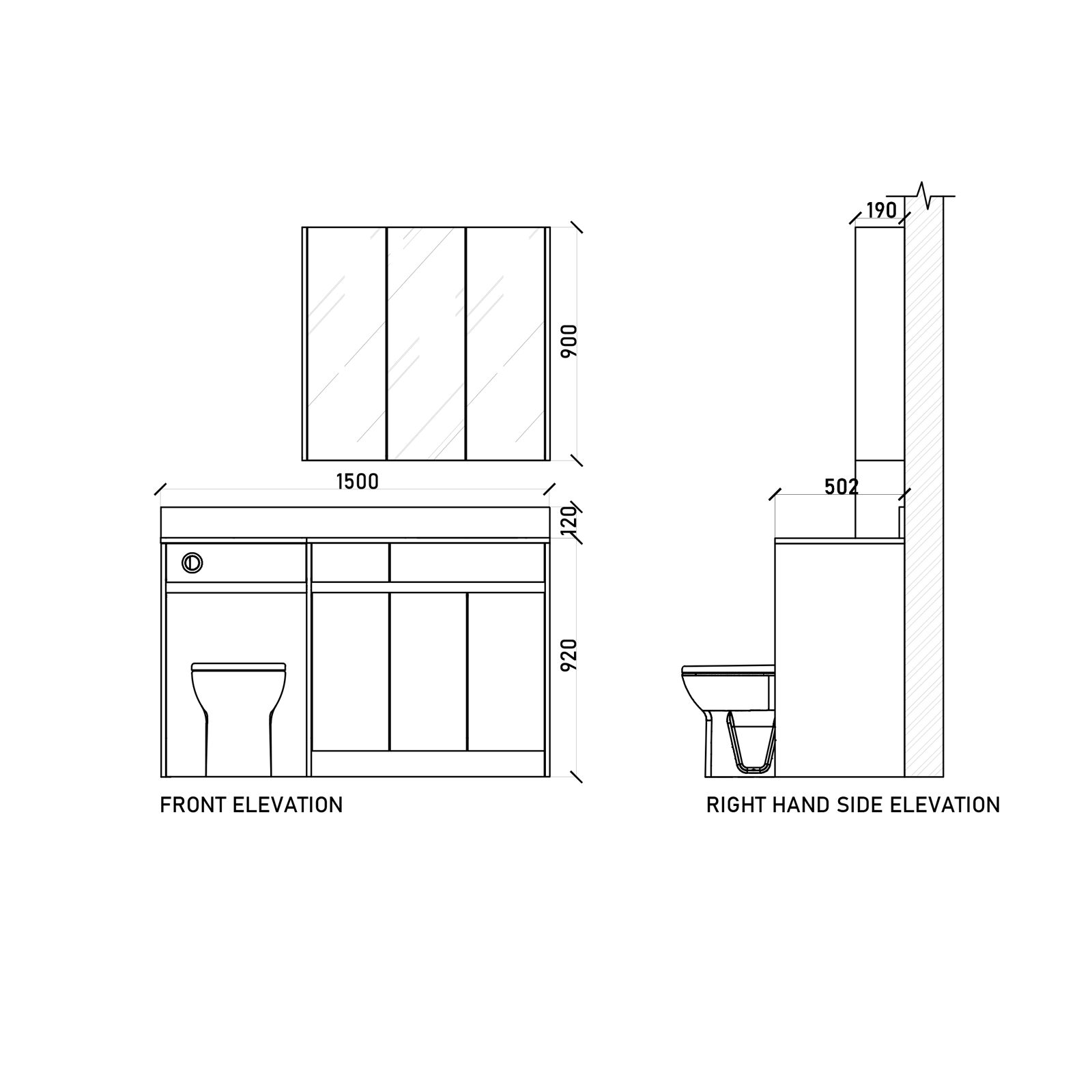 1500mm Set - Dimensions