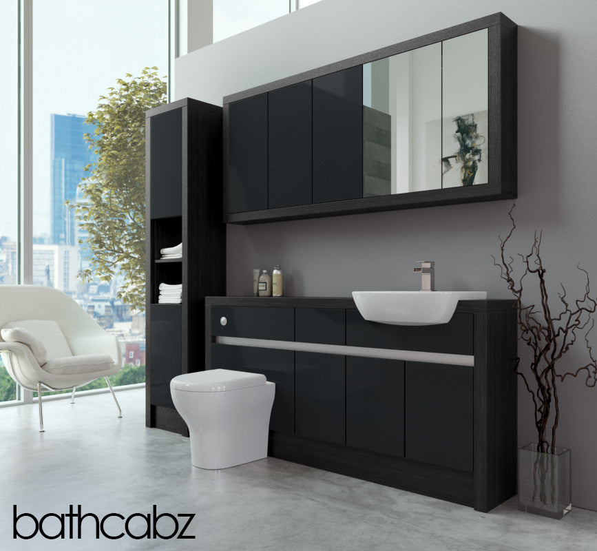 SIDONA HACIENDA BLACK BASE, WALL & TALL UNIT BATHROOM FITTED FURNITURE