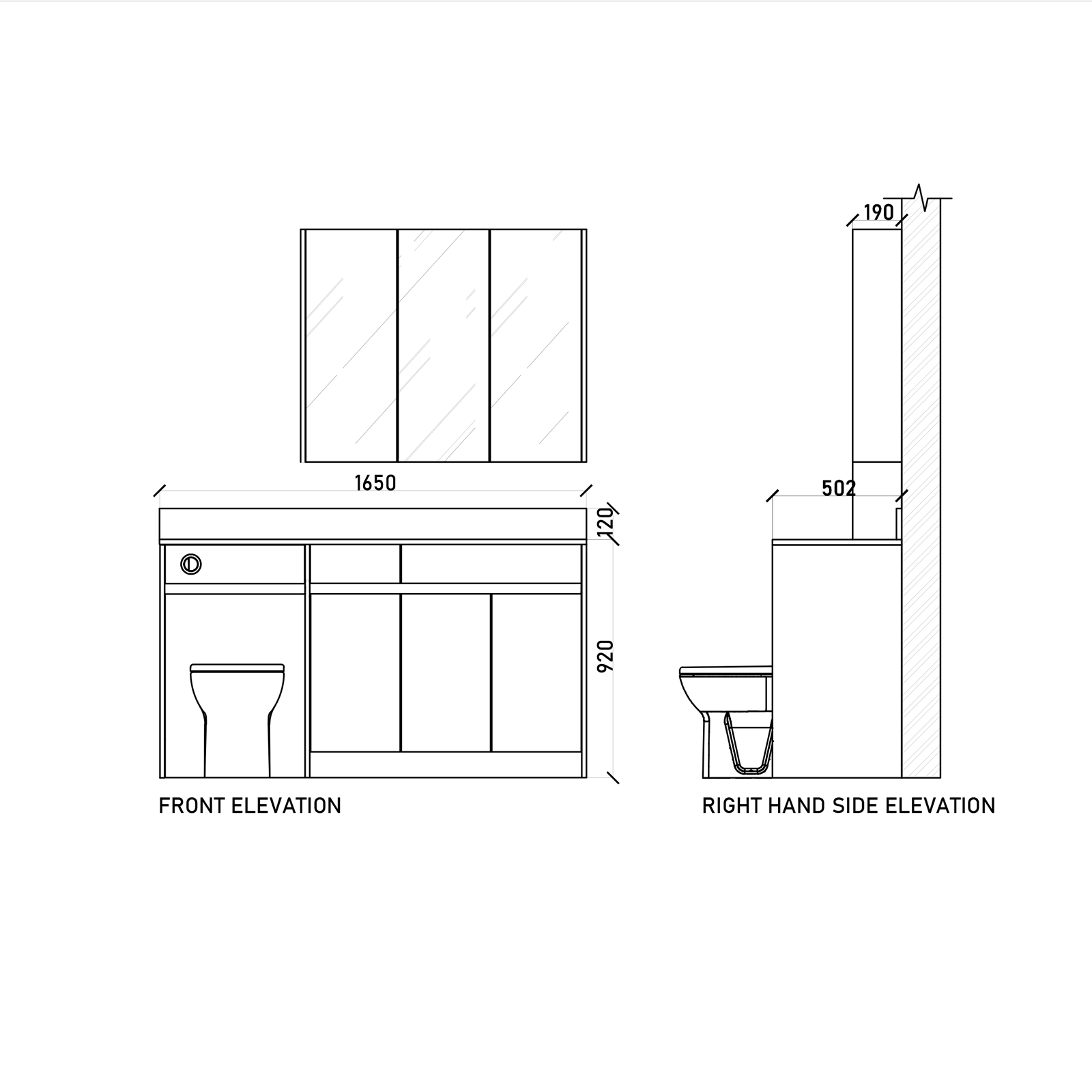1650mm Set - Dimensions