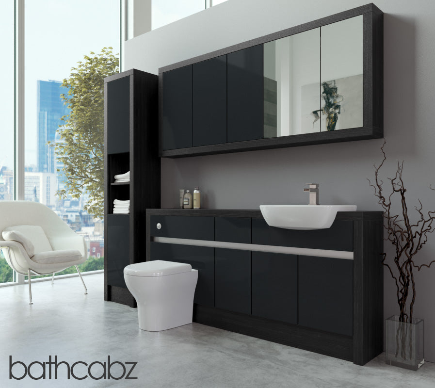 SIDONA HACIENDA BLACK BASE, WALL & TALL UNIT BATHROOM FITTED FURNITURE
