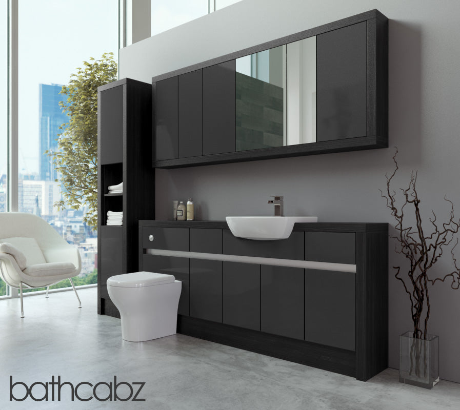 SIDONA HACIENDA BLACK BASE, WALL & TALL UNIT BATHROOM FITTED FURNITURE
