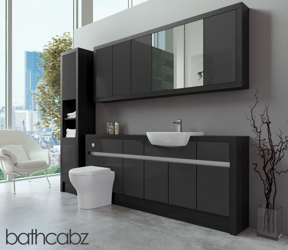 SIDONA HACIENDA BLACK BASE, WALL & TALL UNIT BATHROOM FITTED FURNITURE