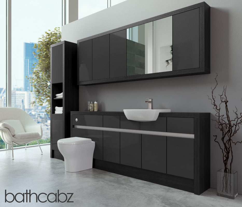 SIDONA HACIENDA BLACK BASE, WALL & TALL UNIT BATHROOM FITTED FURNITURE
