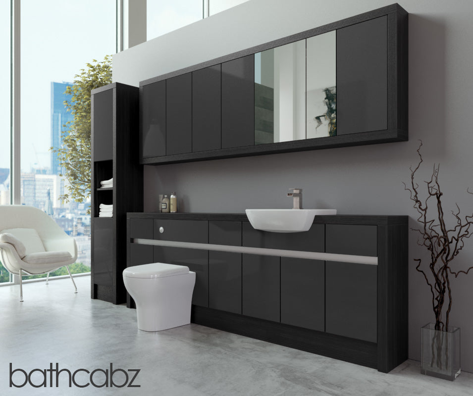 SIDONA HACIENDA BLACK BASE, WALL & TALL UNIT BATHROOM FITTED FURNITURE