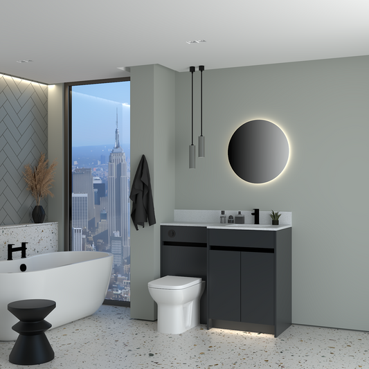ELANA MATT WITH BLACK PROFILE & TAP BASE UNITS BATHROOM FITTED FURNITURE