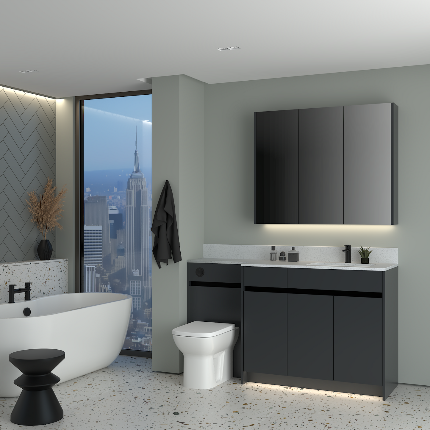 ELANA MATT WITH BLACK PROFILE & TAP BASE & WALL UNITS BATHROOM FITTED FURNITURE