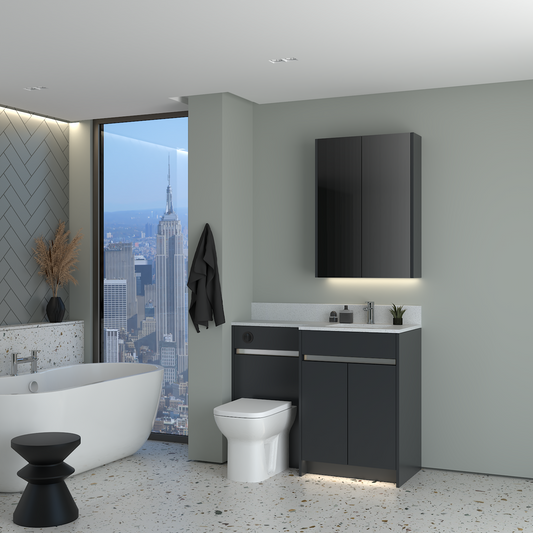 ELANA MATT WITH CHROME PROFILE & TAP BASE & WALL UNITS BATHROOM FITTED FURNITURE