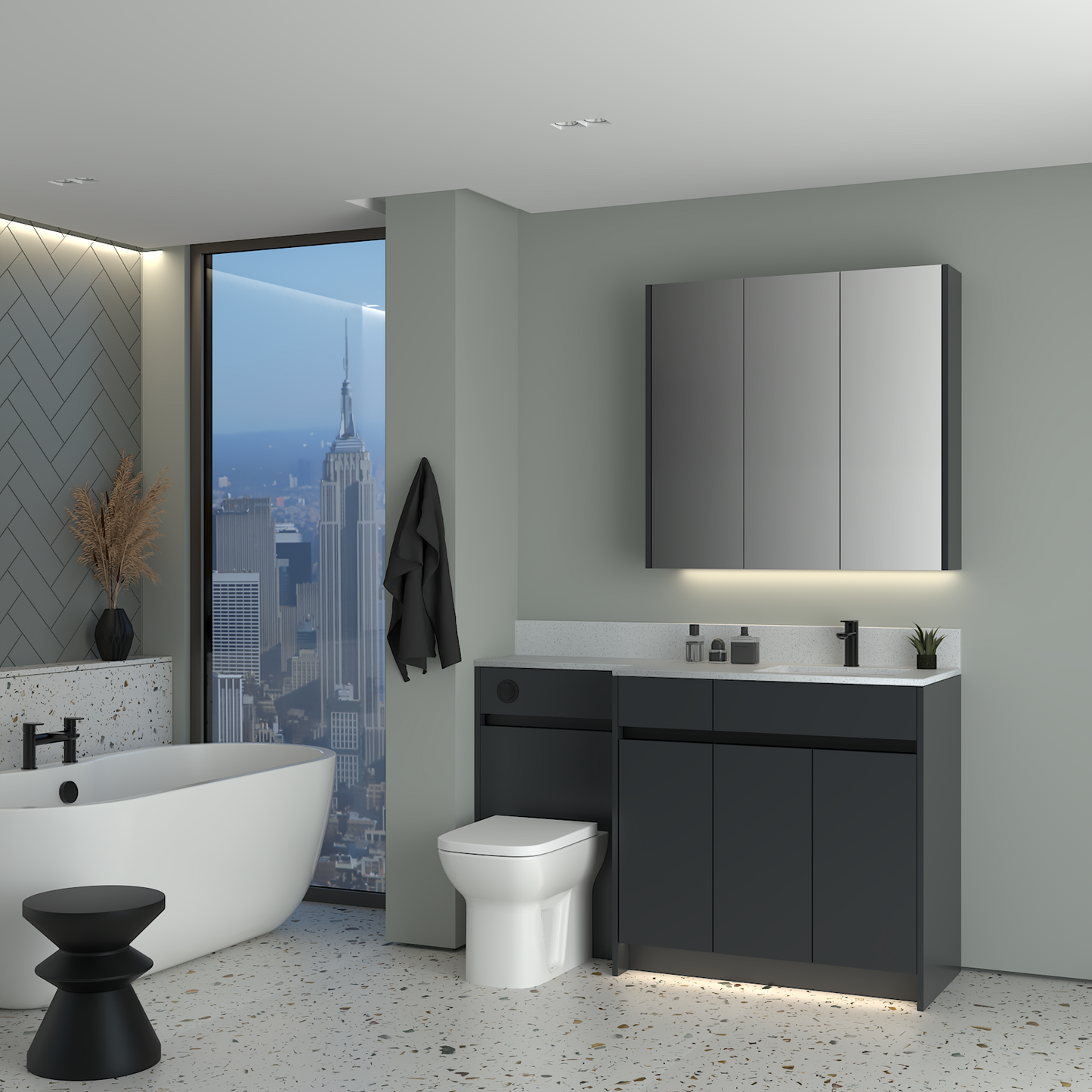 ELANA MATT WITH BLACK PROFILE & TAP BASE & WALL UNITS BATHROOM FITTED FURNITURE
