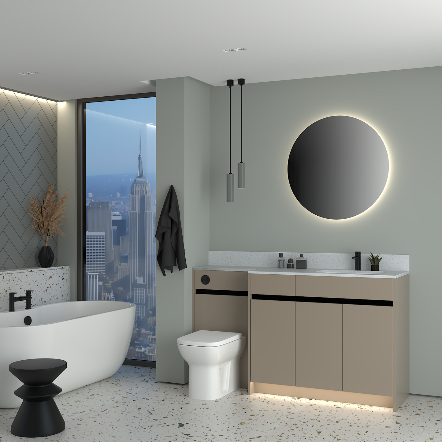 ELANA MATT WITH BLACK PROFILE & TAP BASE UNITS BATHROOM FITTED FURNITURE