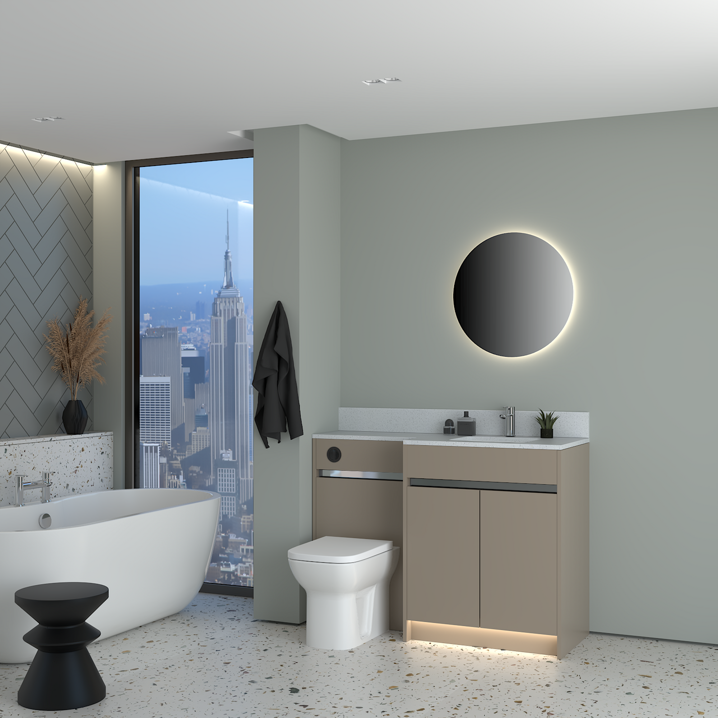 ELANA MATT WITH CHROME PROFILE & TAP BASE UNITS BATHROOM FITTED FURNITURE