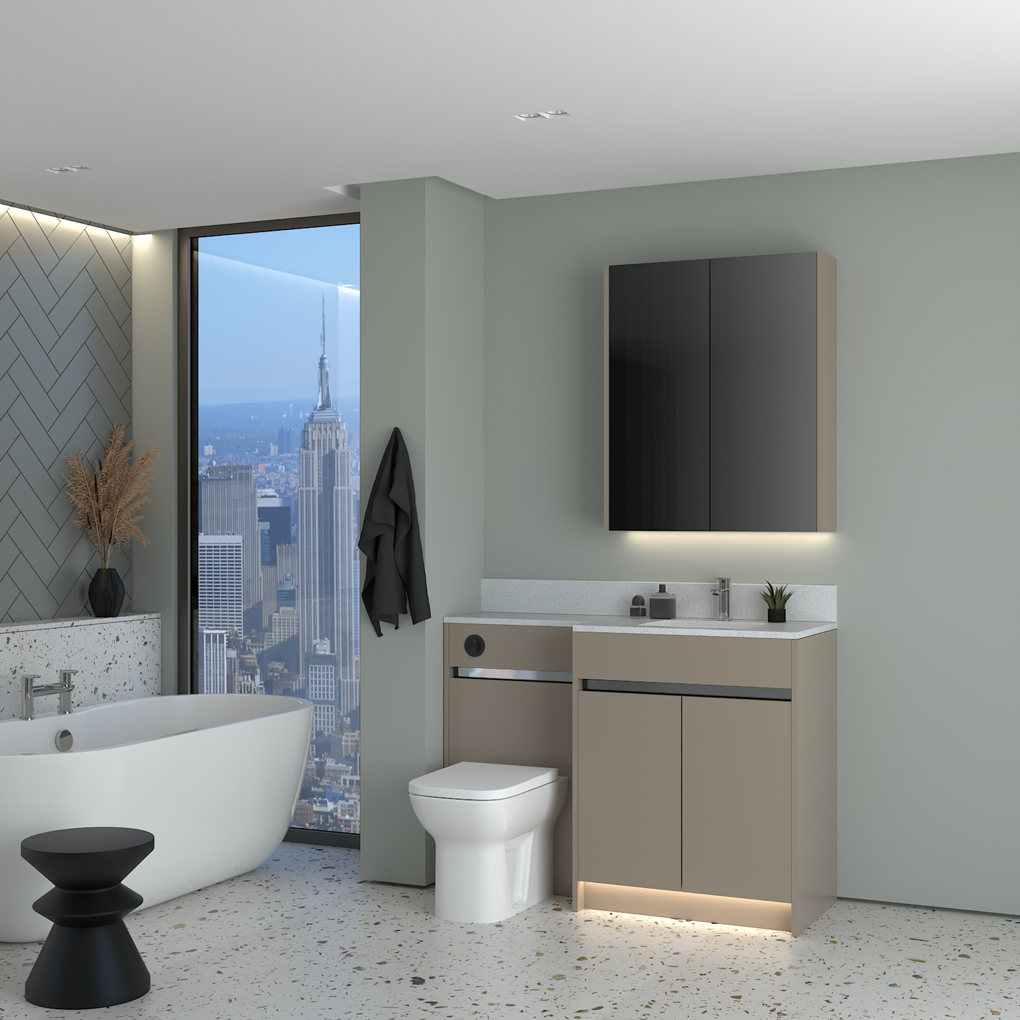 ELANA MATT WITH CHROME PROFILE & TAP BASE & WALL UNITS BATHROOM FITTED FURNITURE