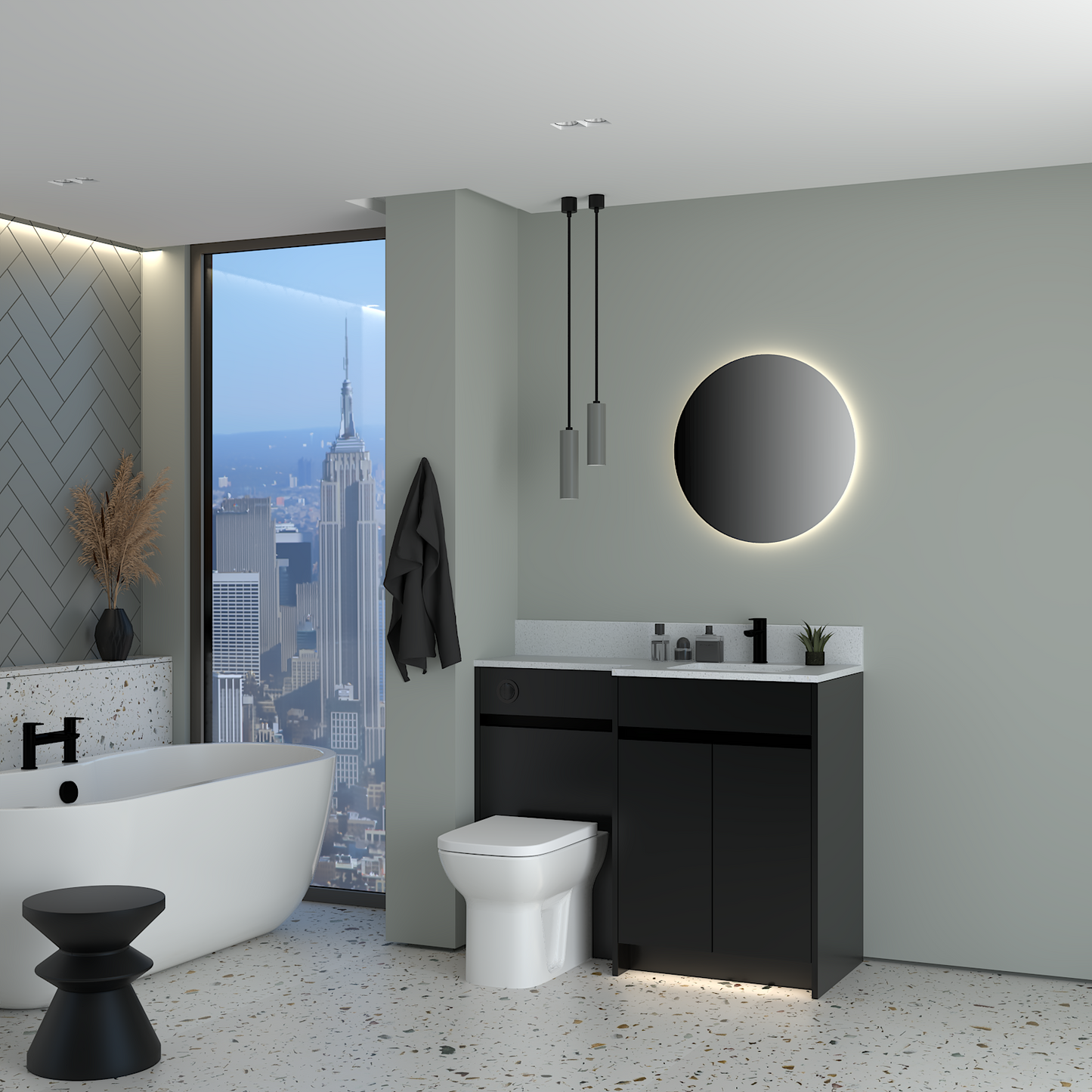 ELANA MATT WITH BLACK PROFILE & TAP BASE UNITS BATHROOM FITTED FURNITURE