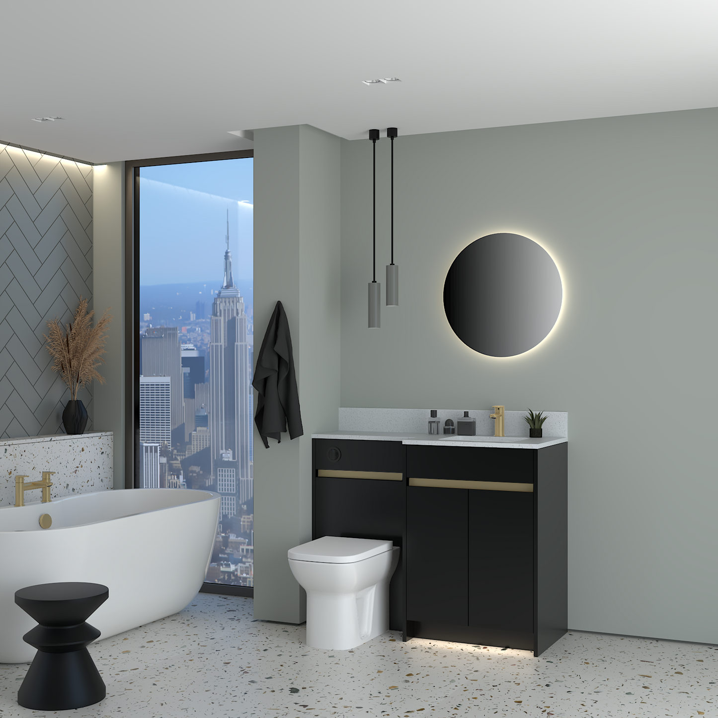 ELANA MATT WITH BRASS PROFILE & TAP BASE UNITS BATHROOM FITTED FURNITURE