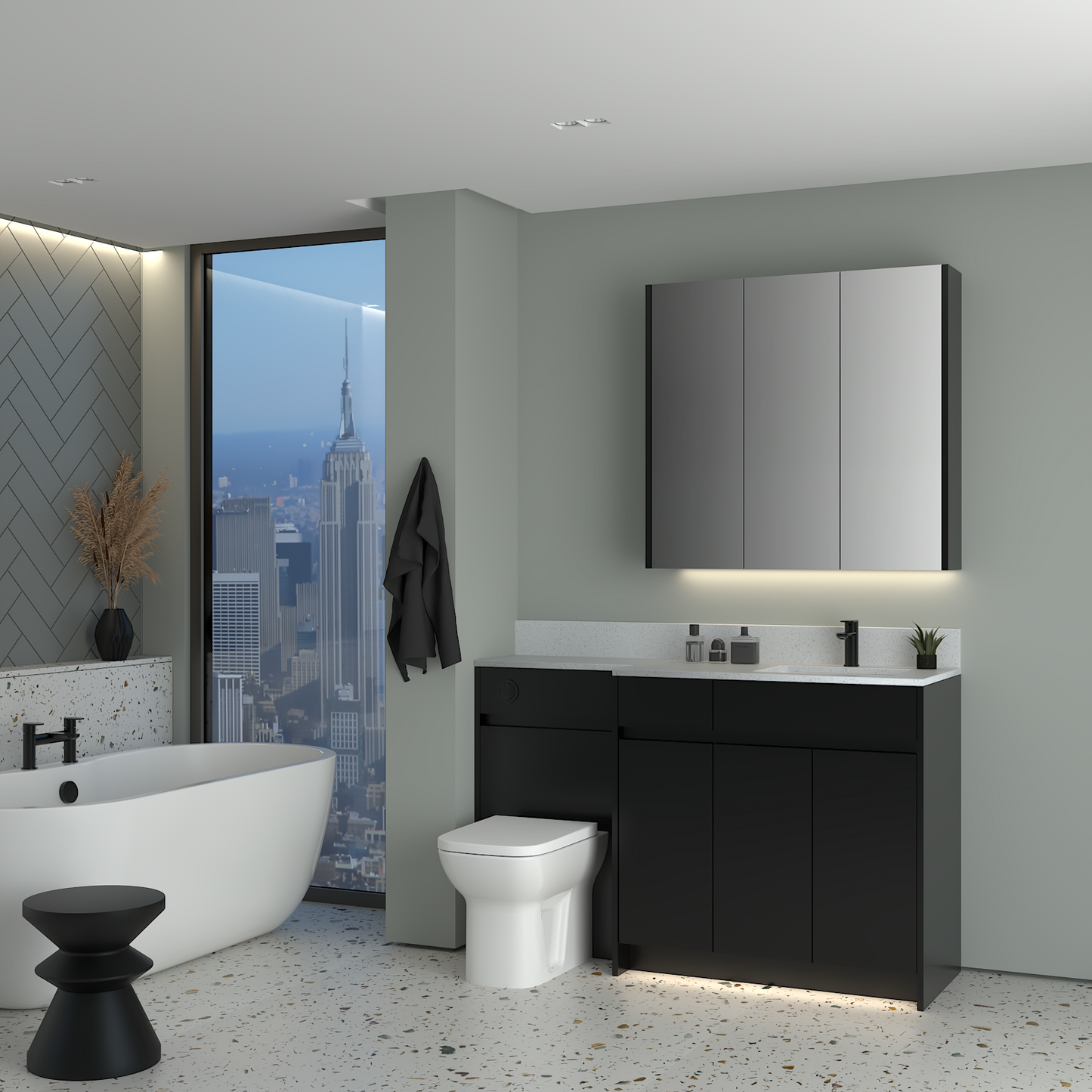 ELANA MATT WITH BLACK PROFILE & TAP BASE & WALL UNITS BATHROOM FITTED FURNITURE