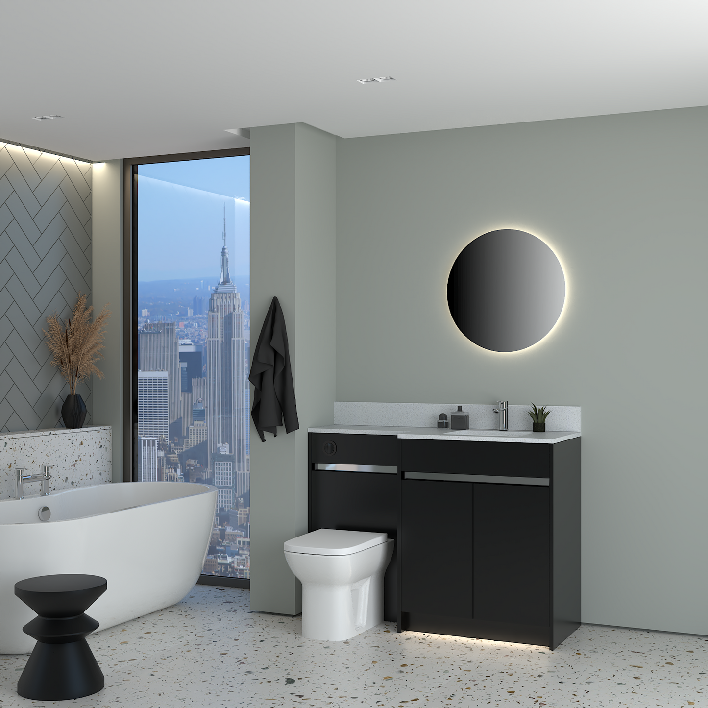 ELANA MATT WITH CHROME PROFILE & TAP BASE UNITS BATHROOM FITTED FURNITURE