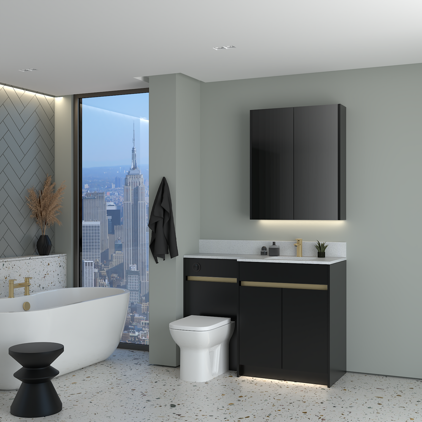 ELANA MATT WITH BRASS PROFILE & TAP BASE & WALL UNITS BATHROOM FITTED FURNITURE