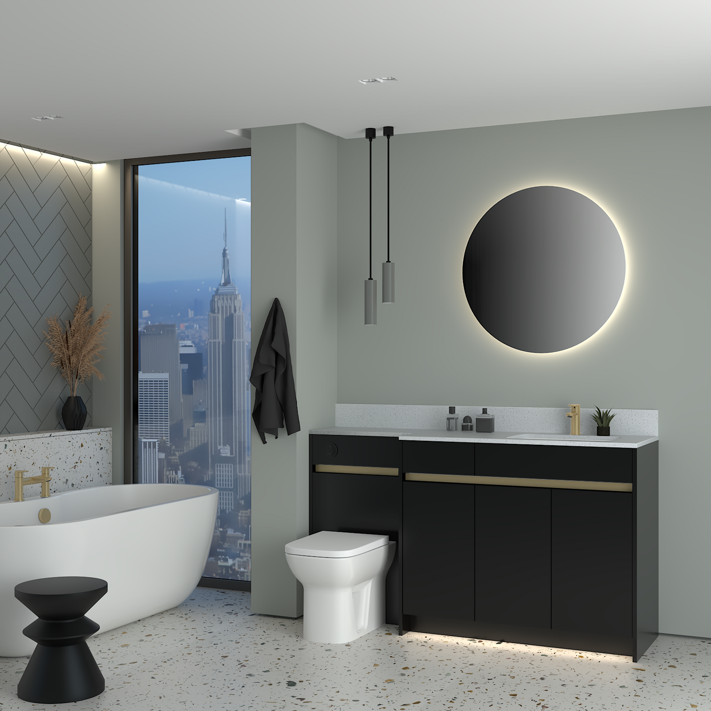 ELANA MATT WITH BRASS PROFILE & TAP BASE UNITS BATHROOM FITTED FURNITURE