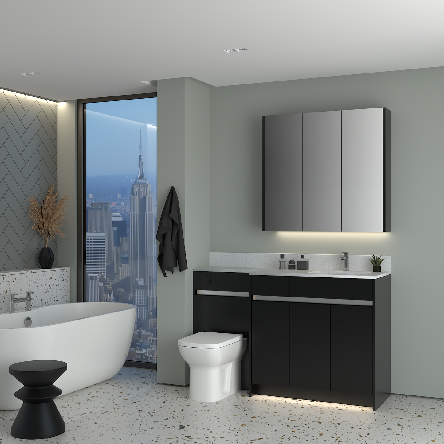 ELANA MATT WITH CHROME PROFILE & TAP BASE & WALL UNITS BATHROOM FITTED FURNITURE