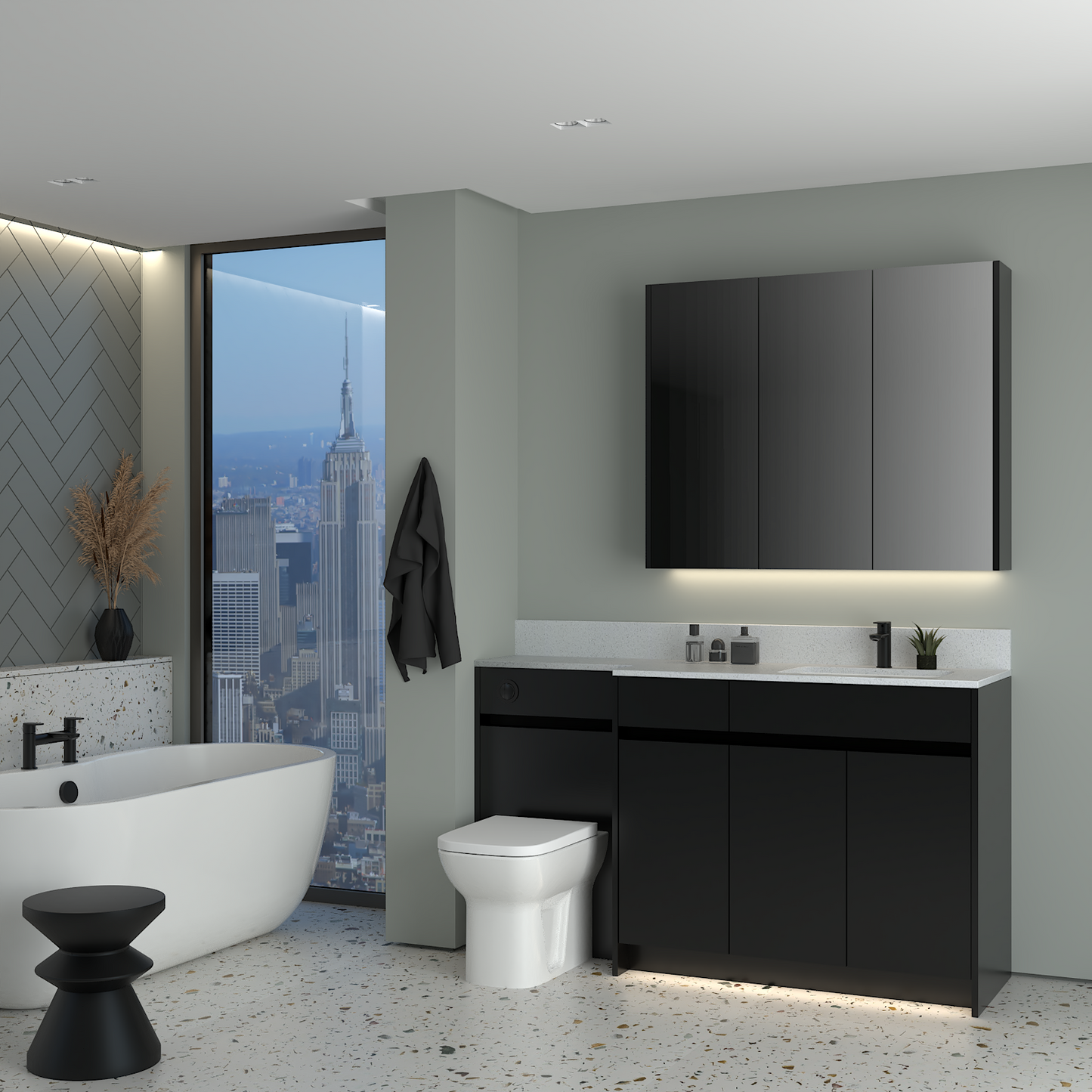 ELANA MATT WITH BLACK PROFILE & TAP BASE & WALL UNITS BATHROOM FITTED FURNITURE