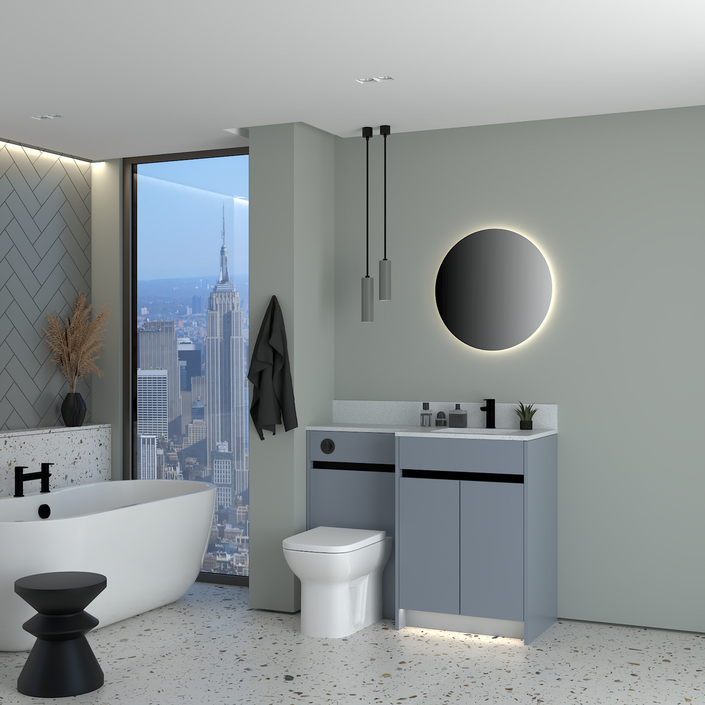 ELANA MATT WITH BLACK PROFILE & TAP BASE UNITS BATHROOM FITTED FURNITURE