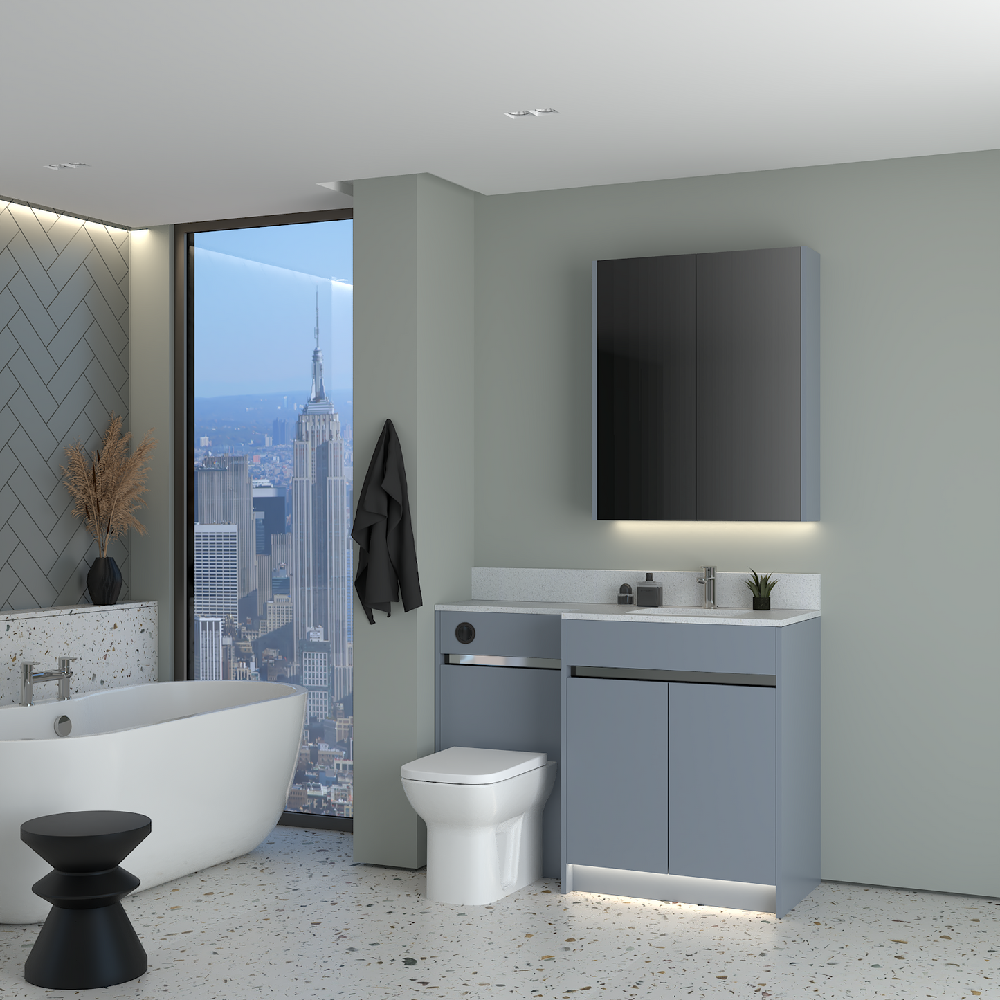 ELANA MATT WITH CHROME PROFILE & TAP BASE & WALL UNITS BATHROOM FITTED FURNITURE