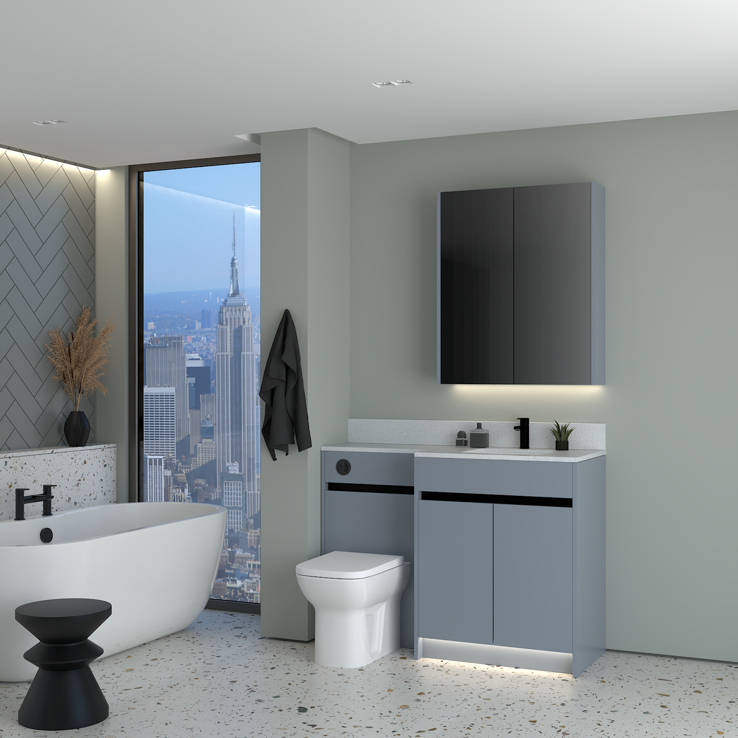 ELANA MATT WITH BLACK PROFILE & TAP BASE & WALL UNITS BATHROOM FITTED FURNITURE