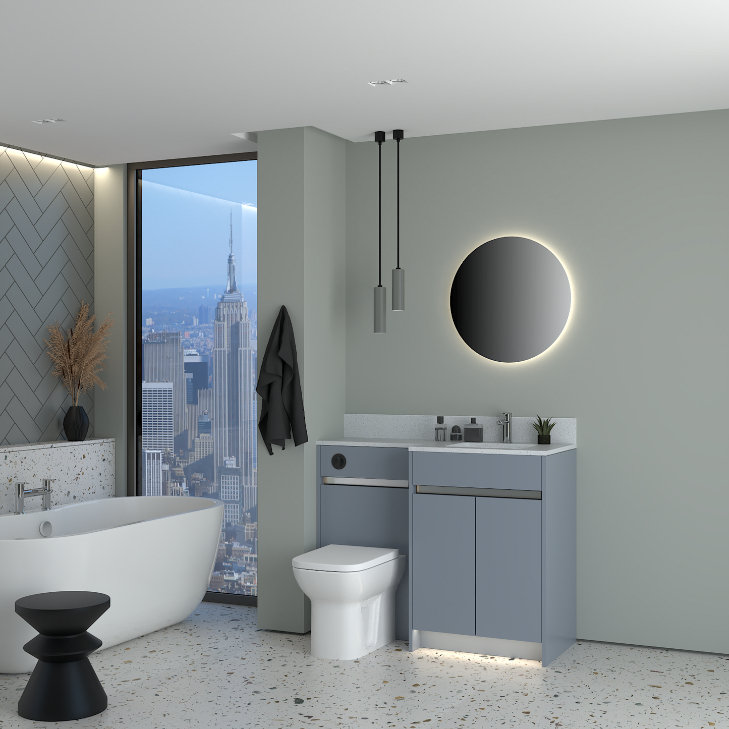 ELANA MATT WITH CHROME PROFILE & TAP BASE UNITS BATHROOM FITTED FURNITURE