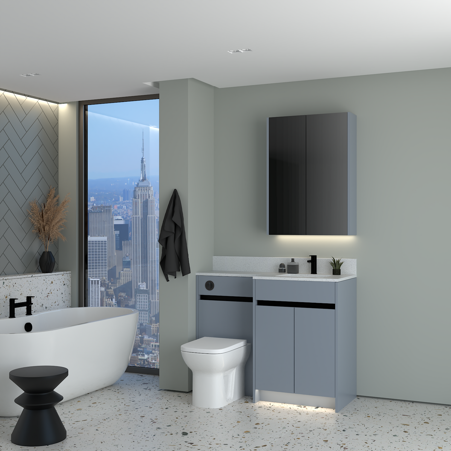 ELANA MATT WITH BLACK PROFILE & TAP BASE & WALL UNITS BATHROOM FITTED FURNITURE