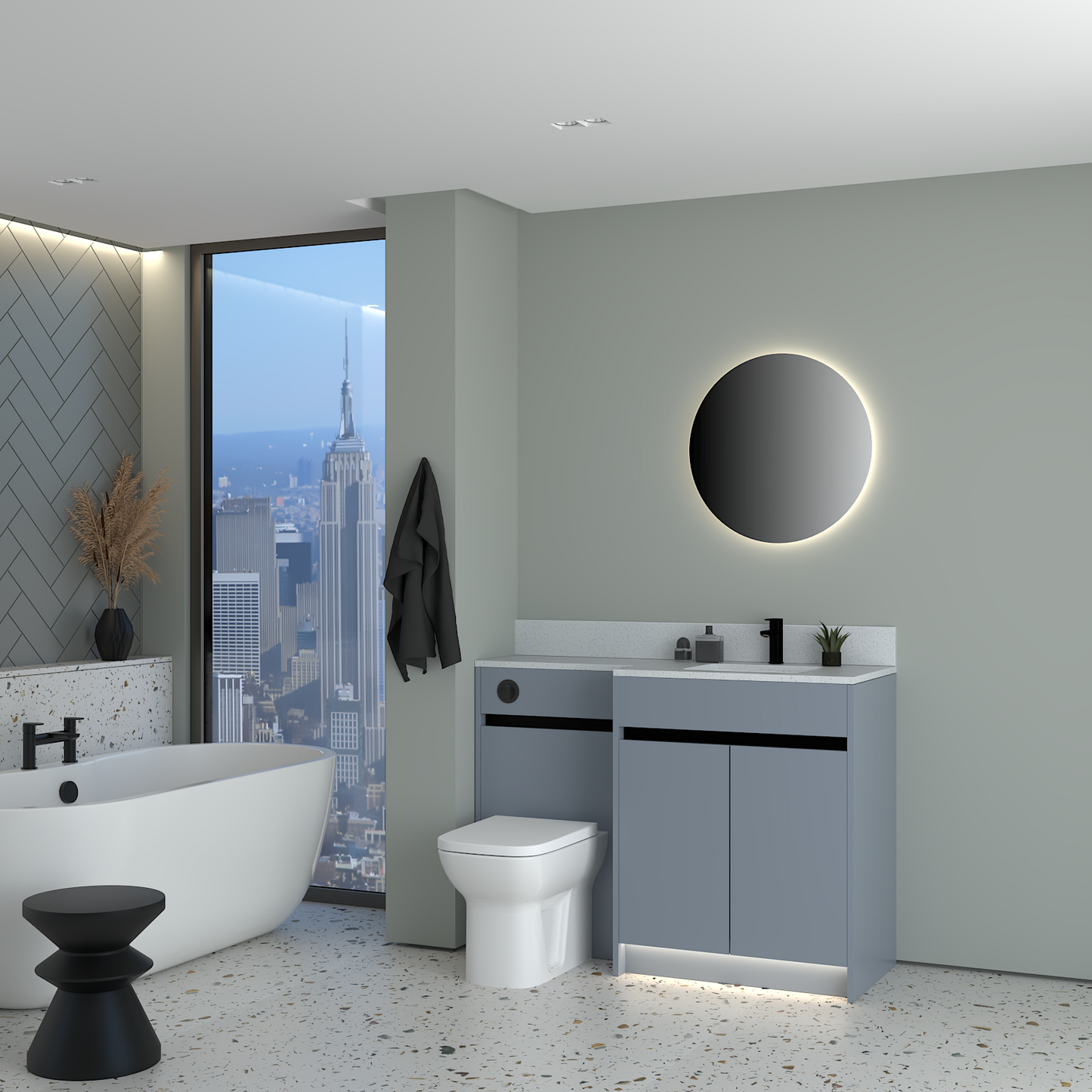 ELANA MATT WITH BLACK PROFILE & TAP BASE UNITS BATHROOM FITTED FURNITURE