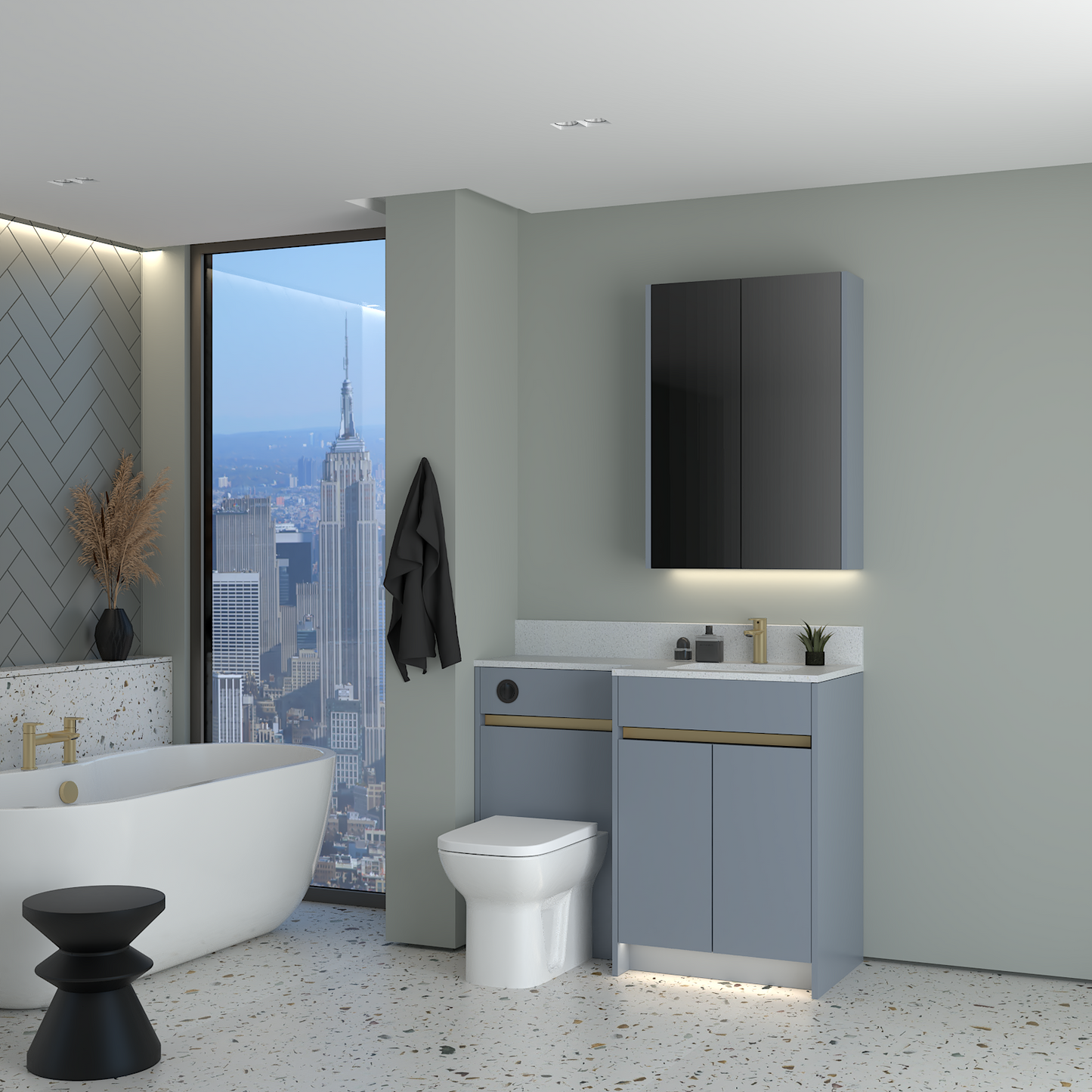 ELANA MATT WITH BRASS PROFILE & TAP BASE & WALL UNITS BATHROOM FITTED FURNITURE