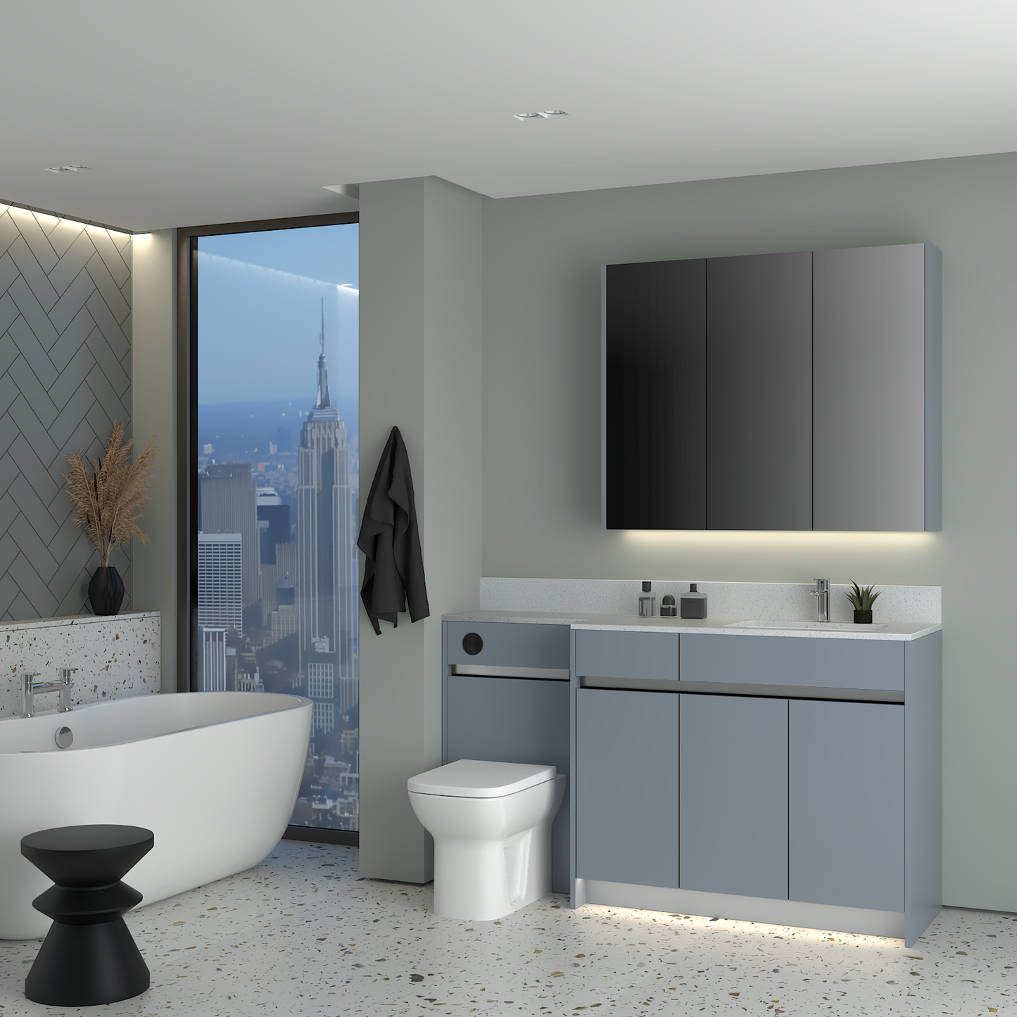 ELANA MATT WITH CHROME PROFILE & TAP BASE & WALL UNITS BATHROOM FITTED FURNITURE