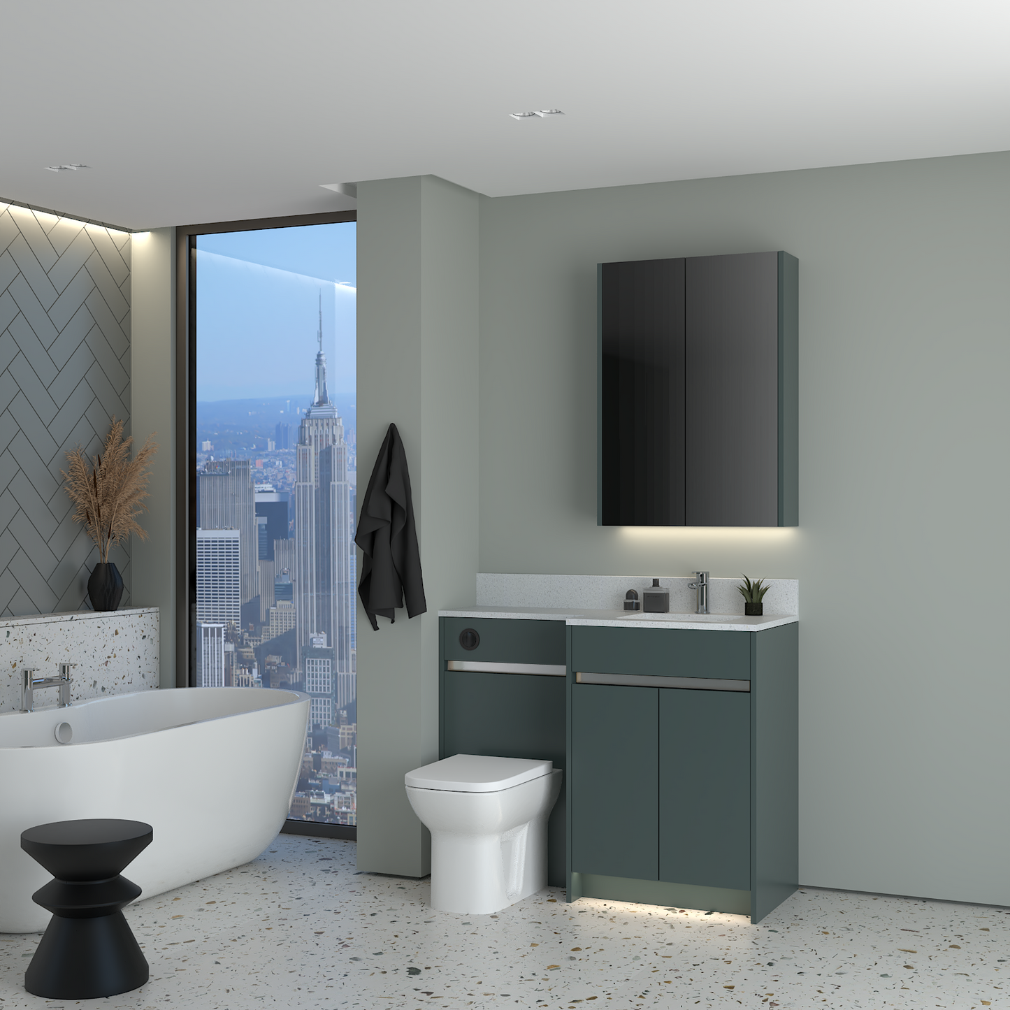 ELANA MATT WITH CHROME PROFILE & TAP BASE & WALL UNITS BATHROOM FITTED FURNITURE