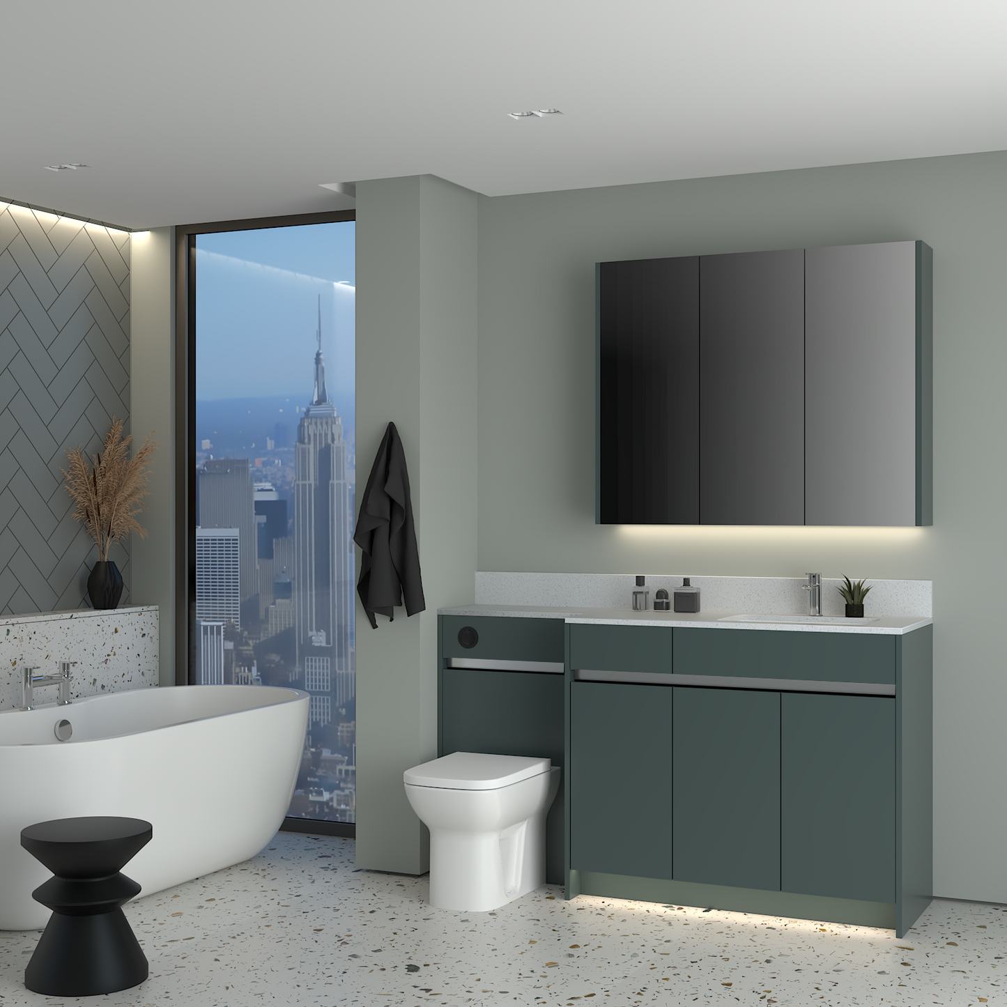 ELANA MATT WITH CHROME PROFILE & TAP BASE & WALL UNITS BATHROOM FITTED FURNITURE