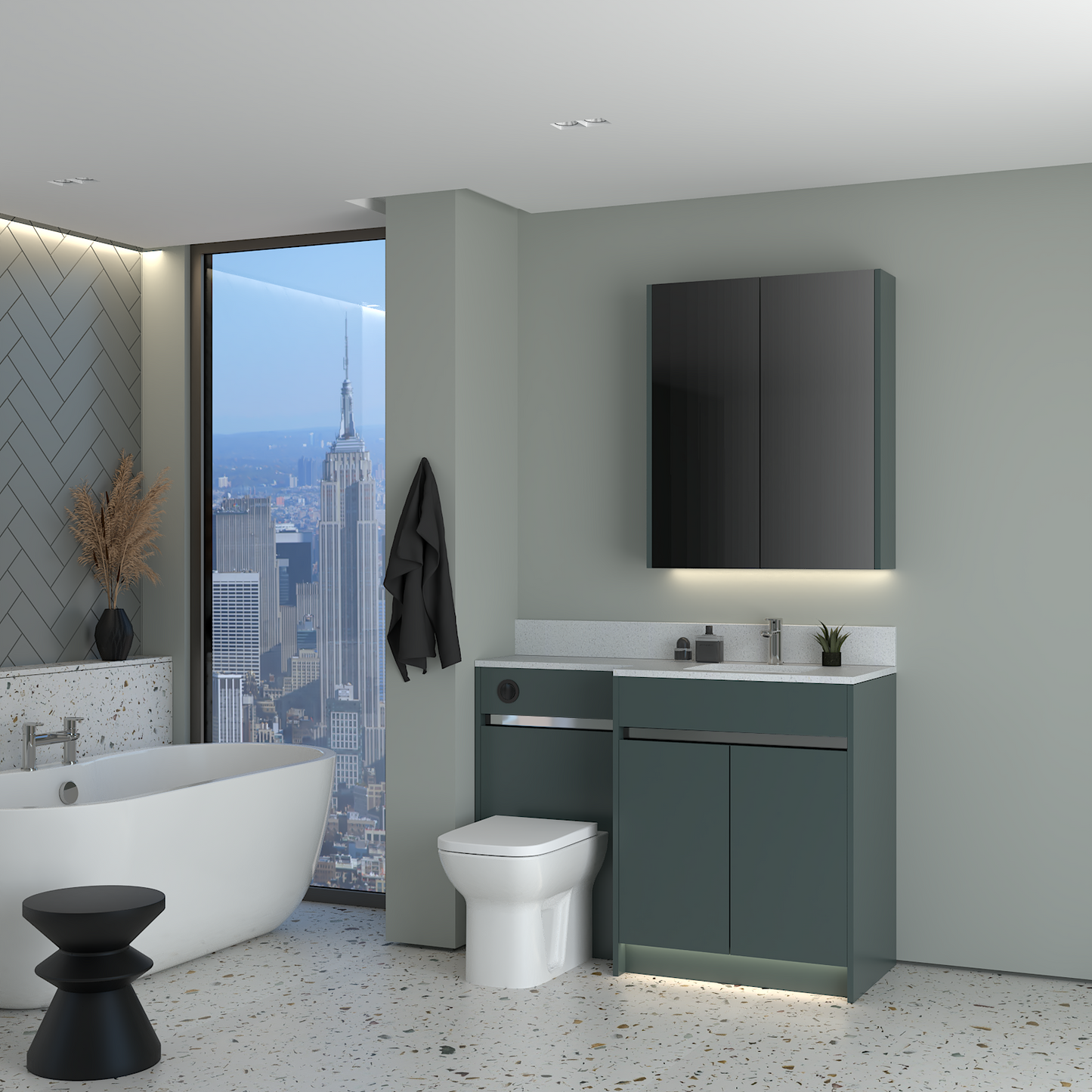 ELANA MATT WITH CHROME PROFILE & TAP BASE & WALL UNITS BATHROOM FITTED FURNITURE