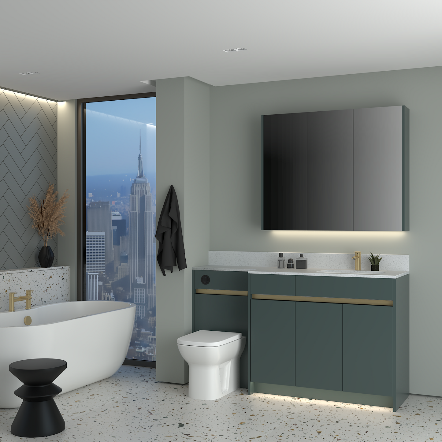 ELANA MATT WITH BRASS PROFILE & TAP BASE & WALL UNITS BATHROOM FITTED FURNITURE