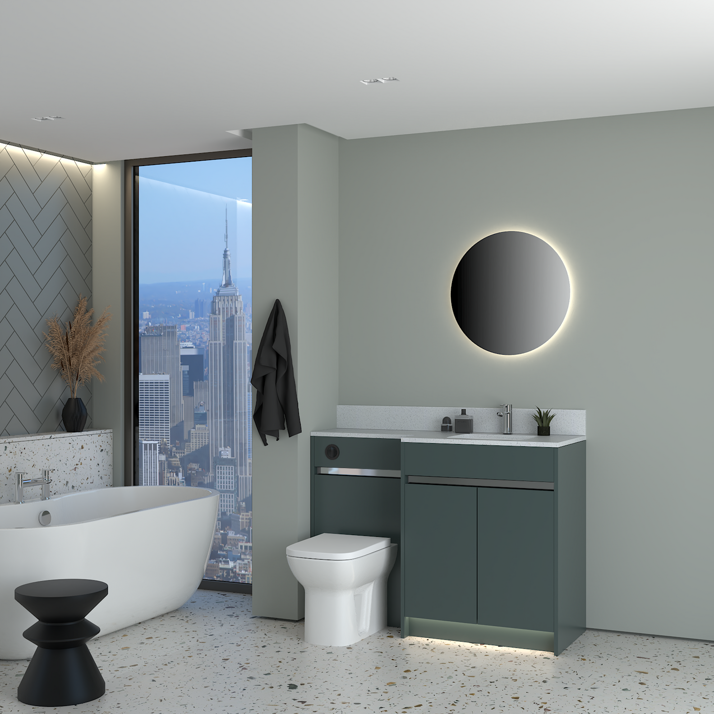 ELANA MATT WITH CHROME PROFILE & TAP BASE UNITS BATHROOM FITTED FURNITURE