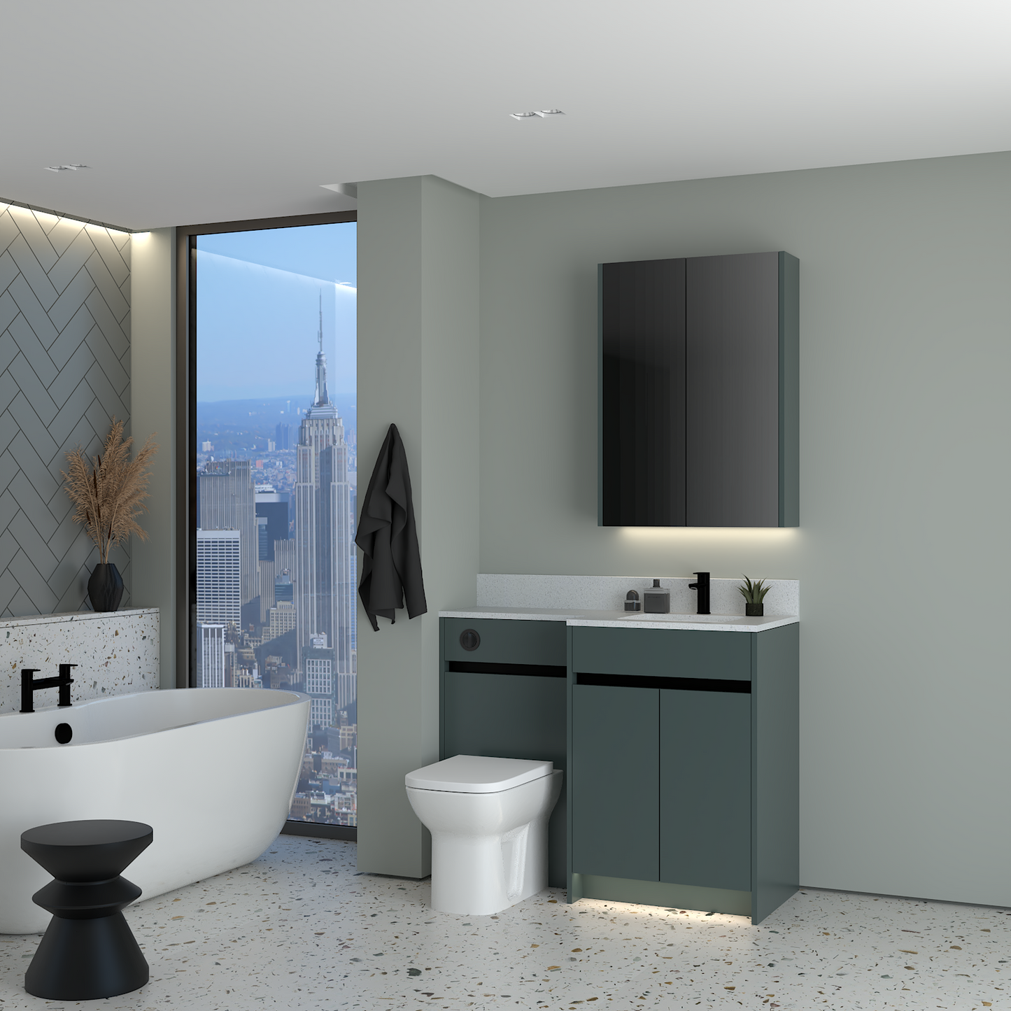ELANA MATT WITH BLACK PROFILE & TAP BASE & WALL UNITS BATHROOM FITTED FURNITURE