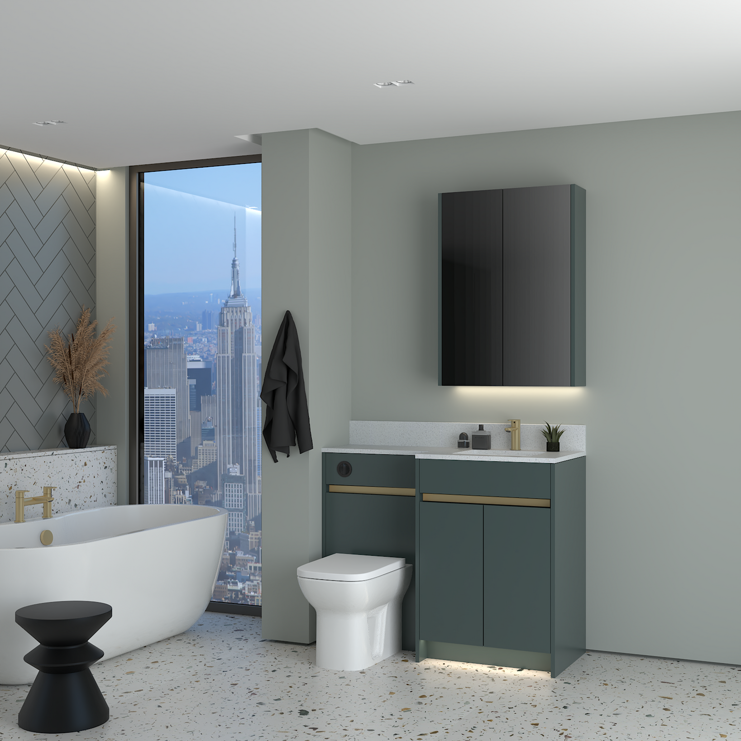 ELANA MATT WITH BRASS PROFILE & TAP BASE & WALL UNITS BATHROOM FITTED FURNITURE