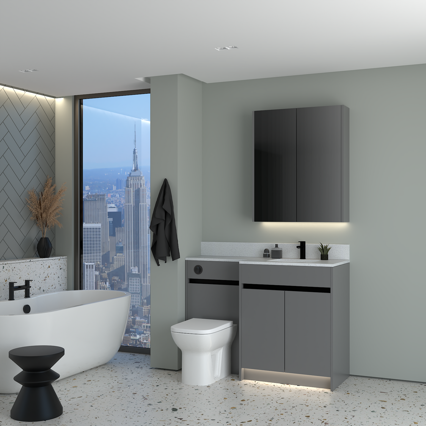 ELANA MATT WITH BLACK PROFILE & TAP BASE & WALL UNITS BATHROOM FITTED FURNITURE