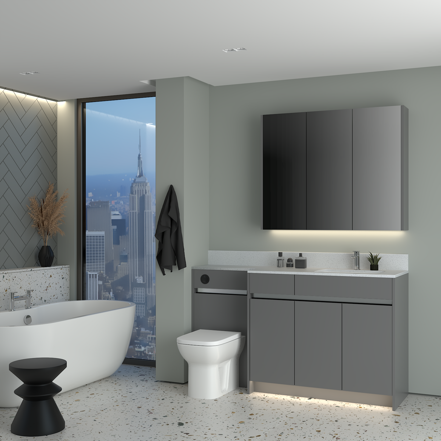 ELANA MATT WITH CHROME PROFILE & TAP BASE & WALL UNITS BATHROOM FITTED FURNITURE