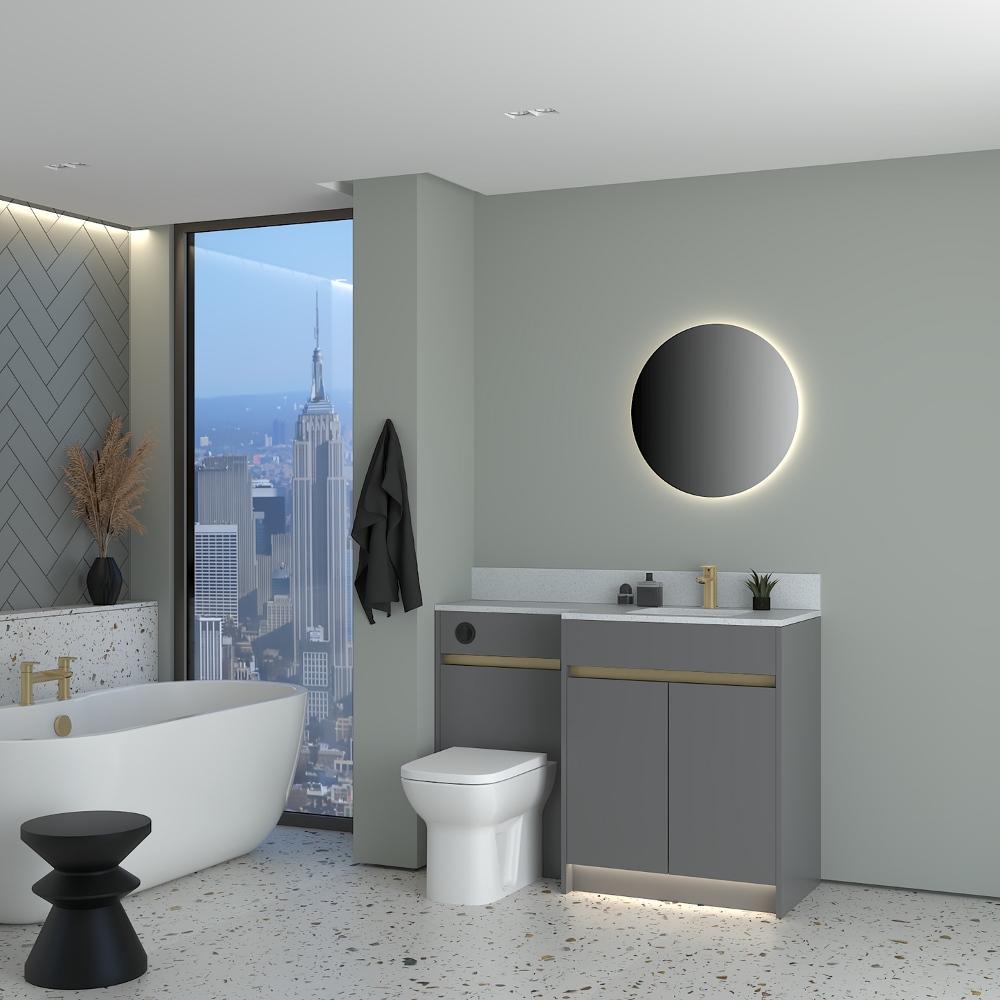 ELANA MATT WITH BRASS PROFILE & TAP BASE UNITS BATHROOM FITTED FURNITURE