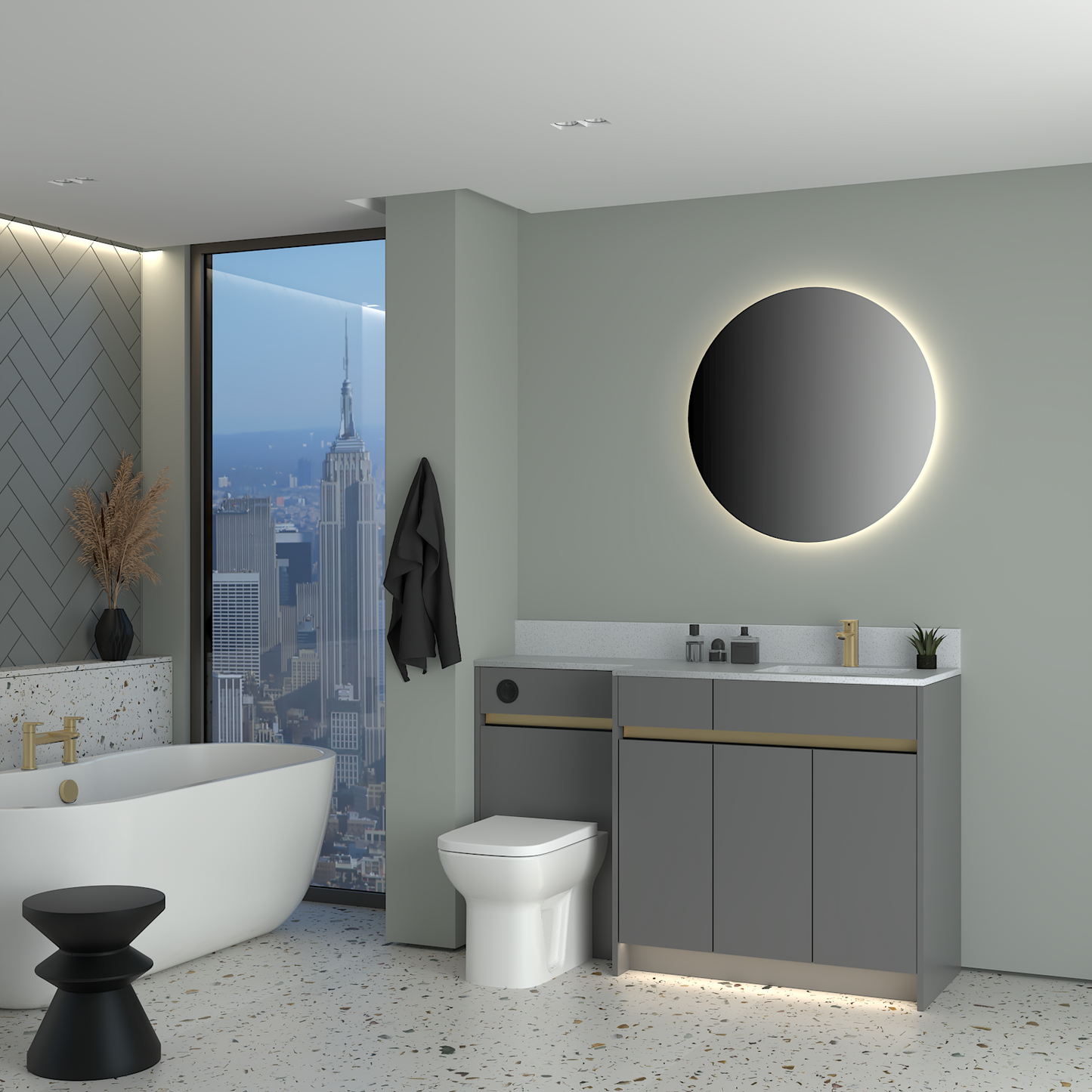 ELANA MATT WITH BRASS PROFILE & TAP BASE UNITS BATHROOM FITTED FURNITURE